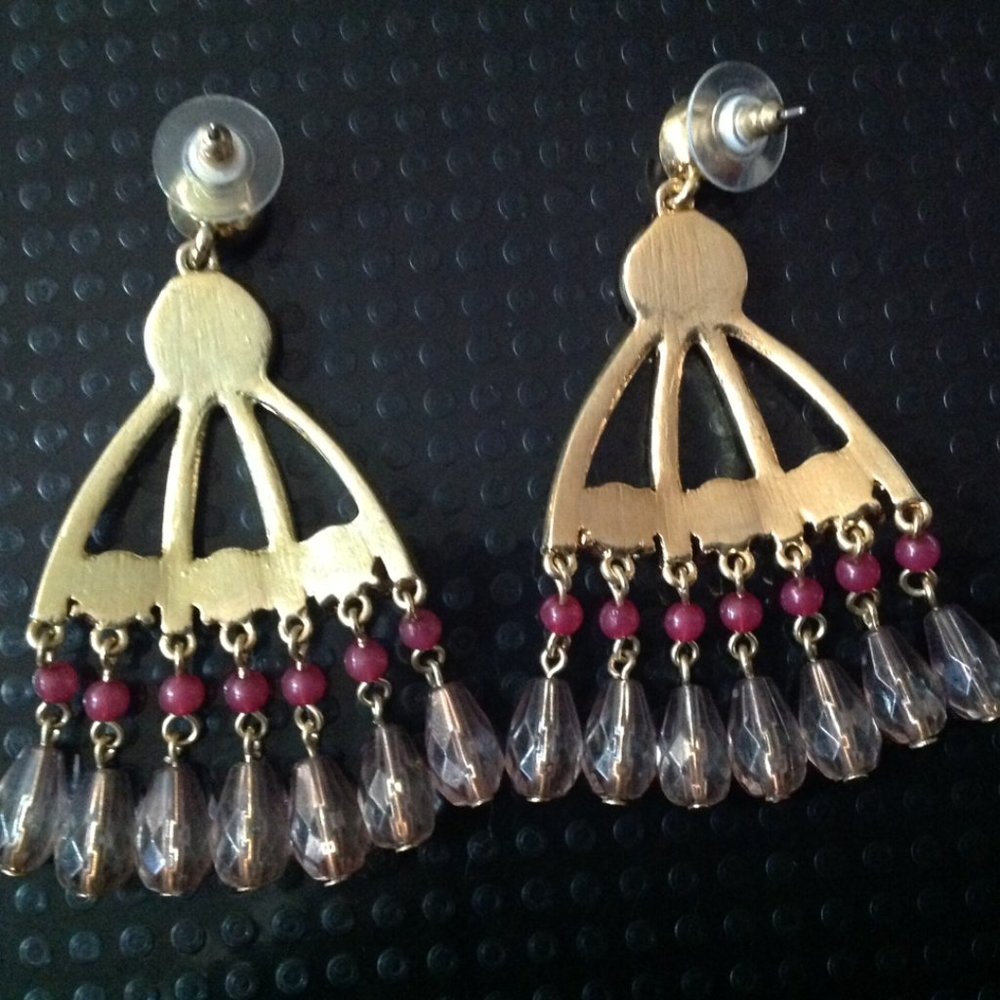 Vintage Rhinestone, Lucite & Faux Crystal Chandelier Pierced Earrings - Picture 2 of 2